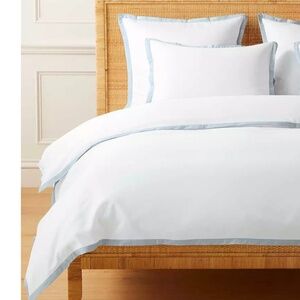 Serena & Lily Border Frame Sateen Duvet Cover, Euro & Standard Shams SKY